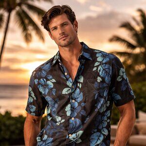 Tommy Bahama Blue Floral Hawaiian Button-Down Shirt – Size XXLarge